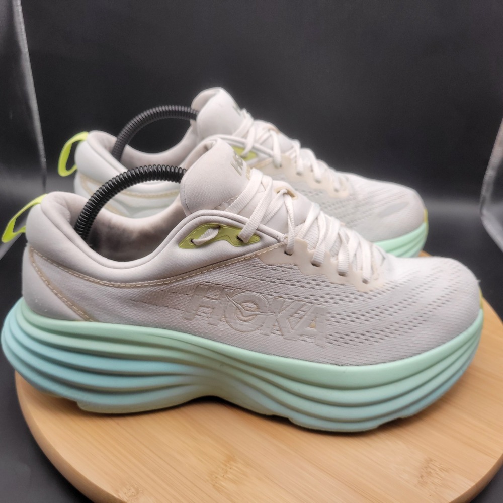 Hoka Bondi 8 Womens Running Shoes White Mint Green Yellow 1127952 BDBSO Size 9.5 - Picture 3 of 11